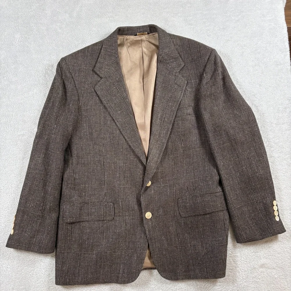 Vintage Bill Blass Brown‎ Tweed Sports Coat Mens 100% Silk Single Breasted
